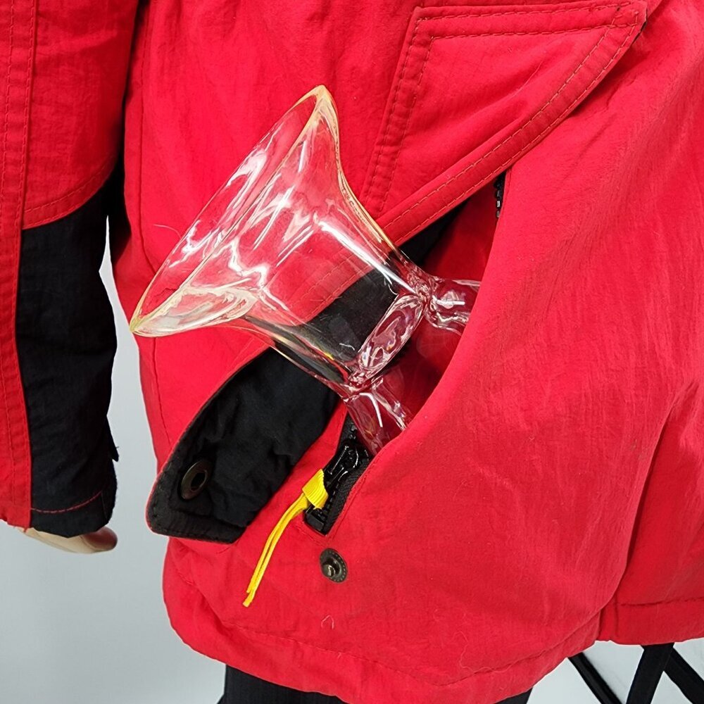 Marlboro Country Store Red Hooded Down Jacket M Nylon Duck Down - Picture 6 of 11